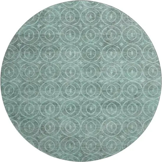8' X 8' Teal And Aqua Geometric Washable Round Rug With UV Protection Photo 1