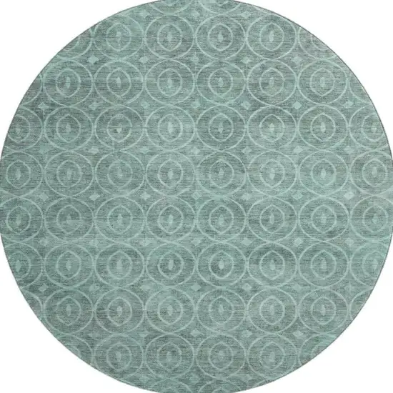 8' X 8' Teal And Aqua Geometric Washable Round Rug With UV Protection Photo 3