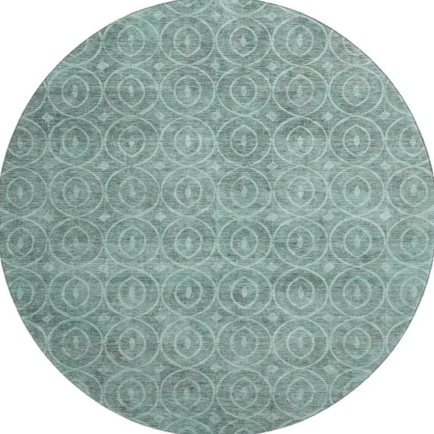 8' X 8' Teal And Aqua Geometric Washable Round Rug With UV Protection Photo 3