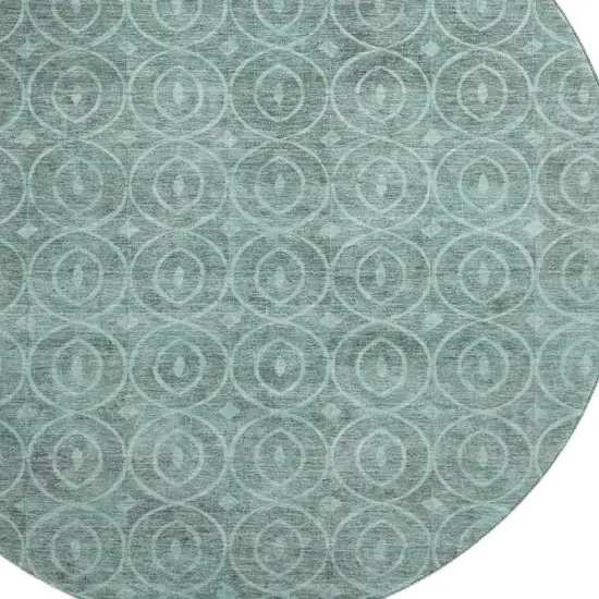 8' X 8' Teal And Aqua Geometric Washable Round Rug With UV Protection Photo 2