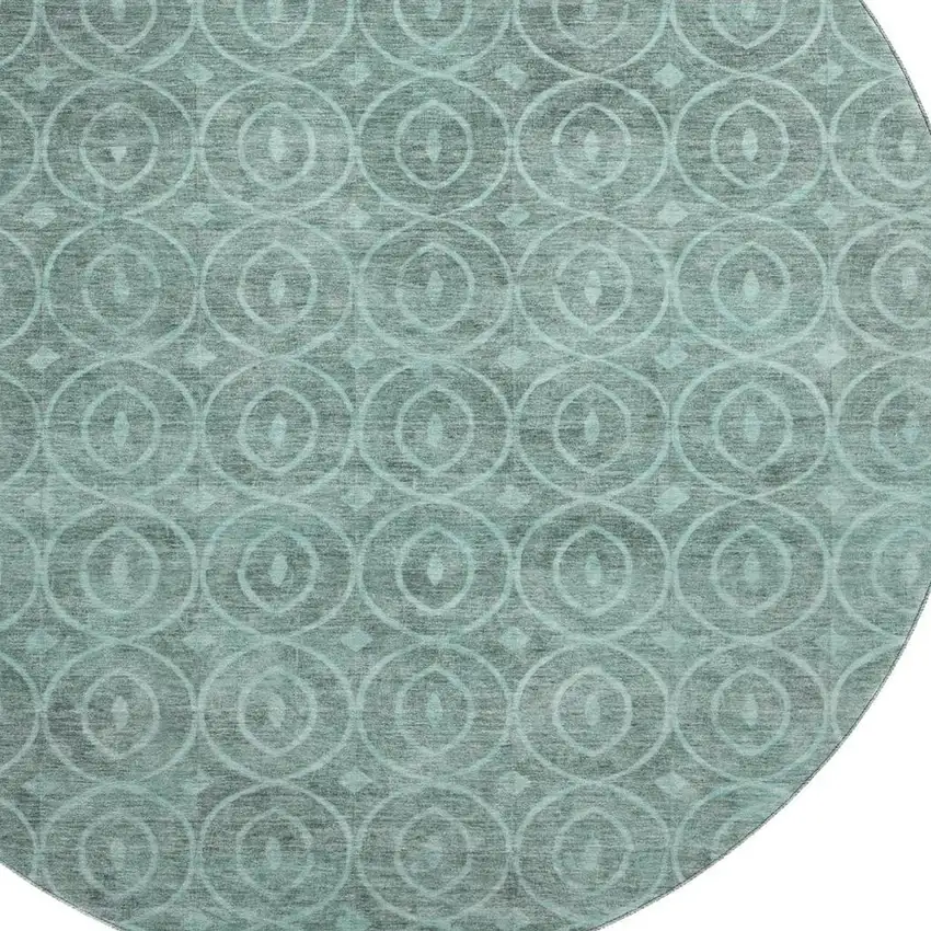 8' X 8' Teal And Aqua Geometric Washable Round Rug With UV Protection Photo 2