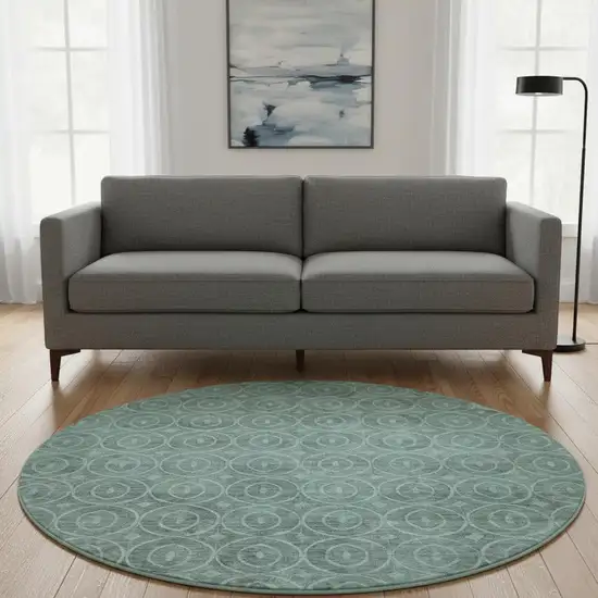 8' X 8' Teal And Aqua Geometric Washable Round Rug With UV Protection Photo 2
