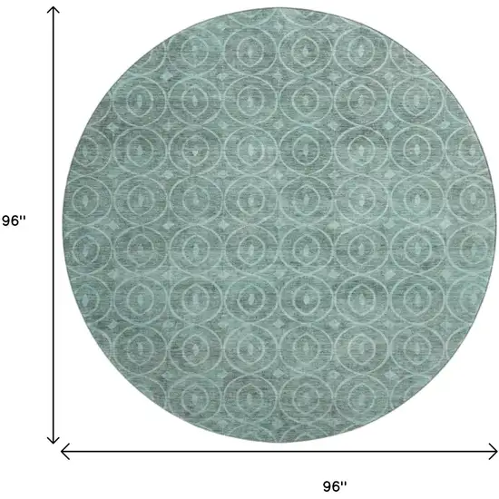 8' X 8' Teal And Aqua Geometric Washable Round Rug With UV Protection Photo 9