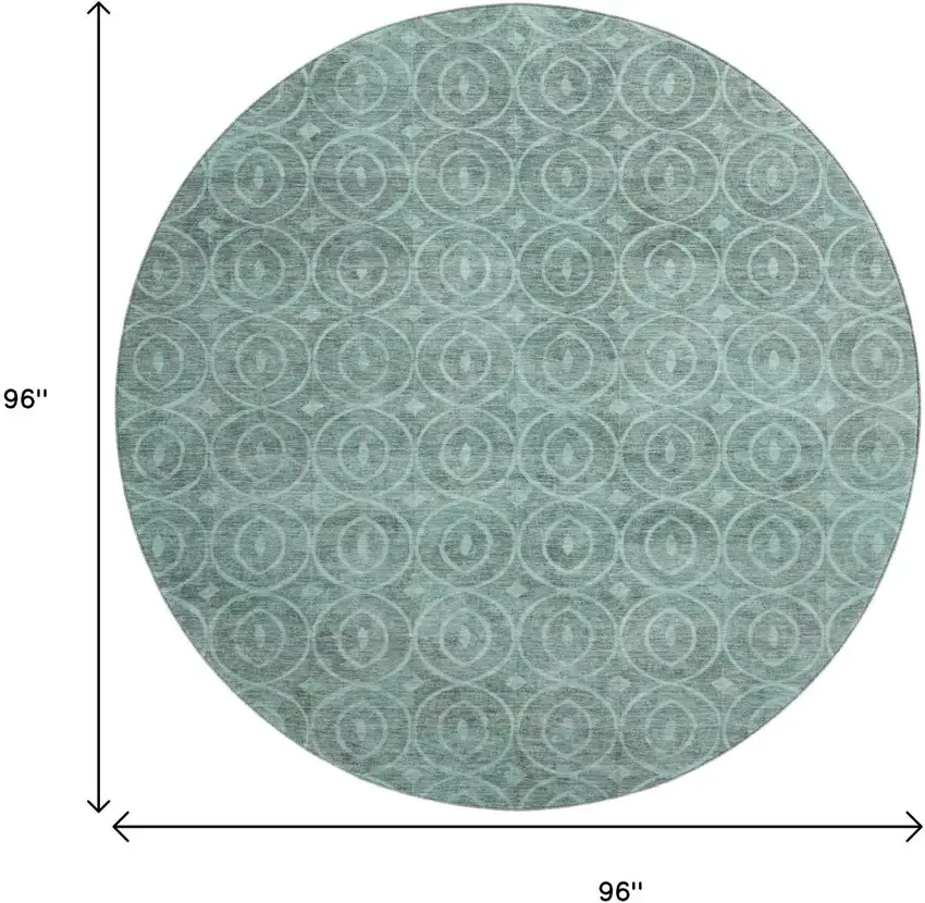 8' X 8' Teal And Aqua Geometric Washable Round Rug With UV Protection Photo 9