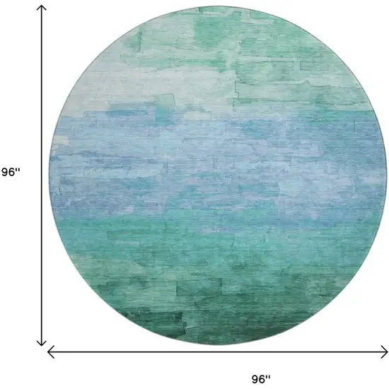 8' X 8' Teal And Aqua Striped Washable Round Rug With UV Protection Photo 9