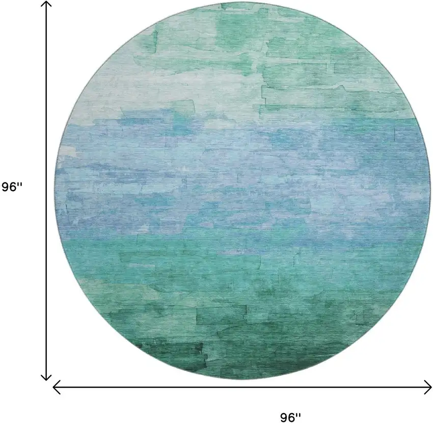 8' X 8' Teal And Aqua Striped Washable Round Rug With UV Protection Photo 9