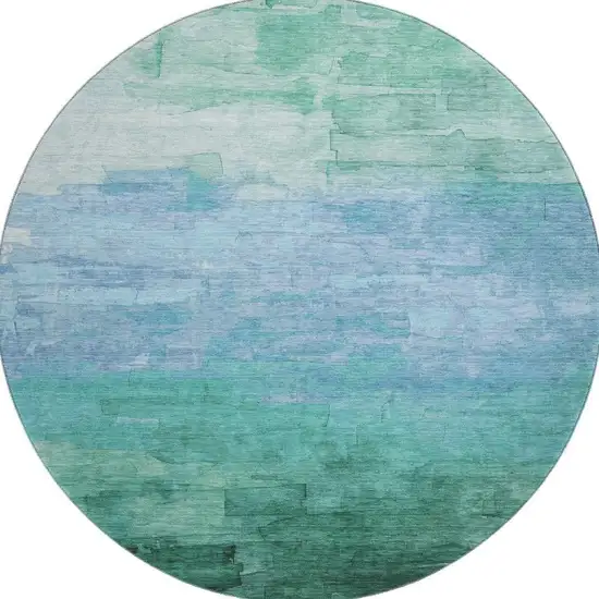 8' X 8' Teal And Aqua Striped Washable Round Rug With UV Protection Photo 3