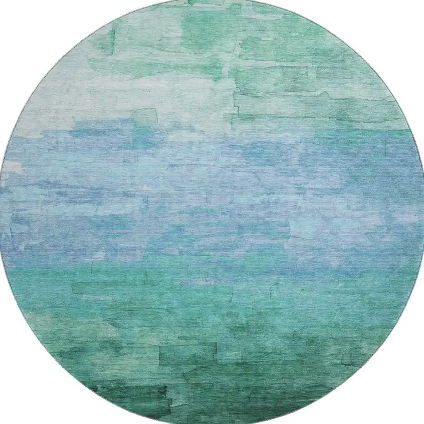 8' X 8' Teal And Aqua Striped Washable Round Rug With UV Protection Photo 3