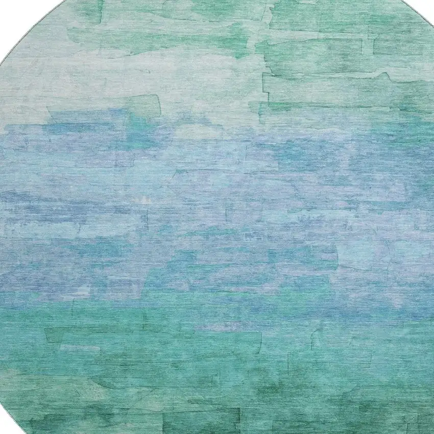 8' X 8' Teal And Aqua Striped Washable Round Rug With UV Protection Photo 2