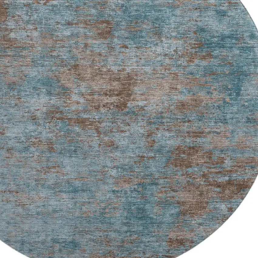 8' X 8' Teal And Brown Abstract Washable Round Rug With UV Protection Photo 2
