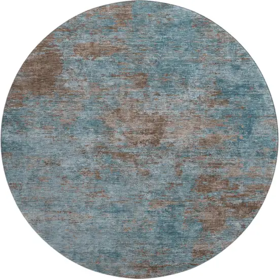 8' X 8' Teal And Brown Abstract Washable Round Rug With UV Protection Photo 1