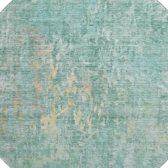8' X 8' Teal And Gold Abstract Washable Round Rug With UV Protection Photo 2