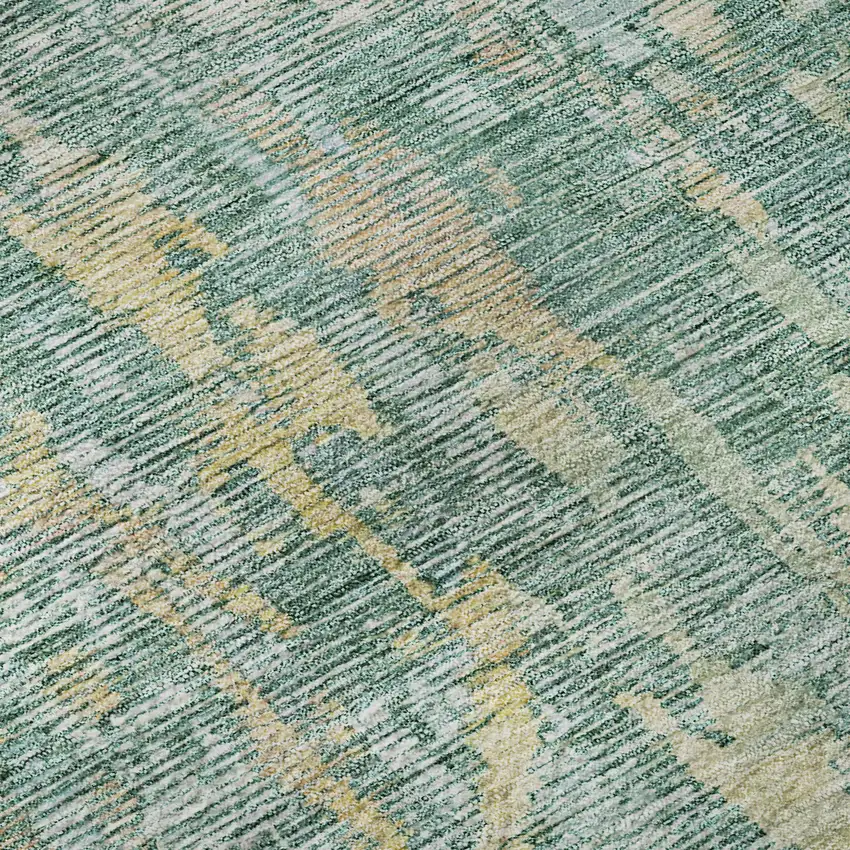 8' X 8' Teal And Gold Abstract Washable Round Rug With UV Protection Photo 8