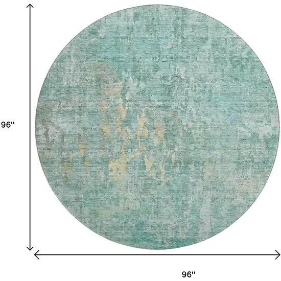 8' X 8' Teal And Gold Abstract Washable Round Rug With UV Protection Photo 9