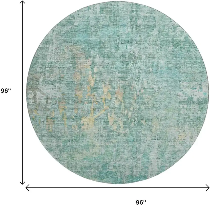 8' X 8' Teal And Gold Abstract Washable Round Rug With UV Protection Photo 9