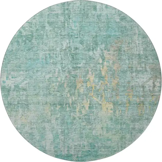8' X 8' Teal And Gold Abstract Washable Round Rug With UV Protection Photo 3