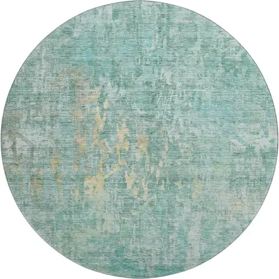 8' X 8' Teal And Gold Abstract Washable Round Rug With UV Protection Photo 1