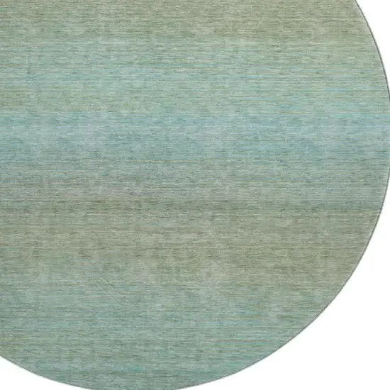 8' X 8' Teal And Taupe Striped Washable Round Rug With UV Protection Photo 2