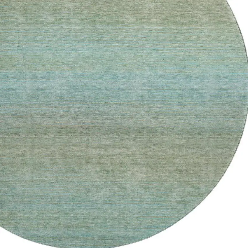 8' X 8' Teal And Taupe Striped Washable Round Rug With UV Protection Photo 2