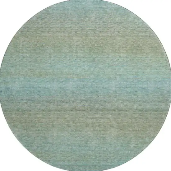 8' X 8' Teal And Taupe Striped Washable Round Rug With UV Protection Photo 3