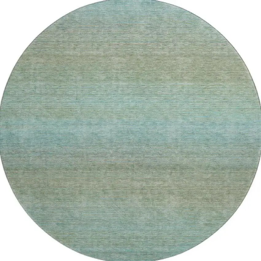 8' X 8' Teal And Taupe Striped Washable Round Rug With UV Protection Photo 3