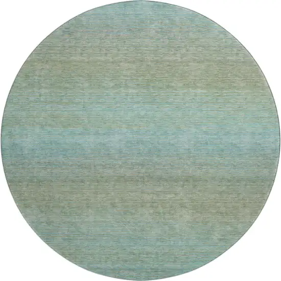 8' X 8' Teal And Taupe Striped Washable Round Rug With UV Protection Photo 1