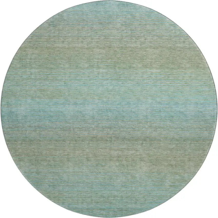 8' X 8' Teal And Taupe Striped Washable Round Rug With UV Protection Photo 1