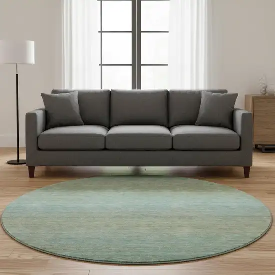 8' X 8' Teal And Taupe Striped Washable Round Rug With UV Protection Photo 2