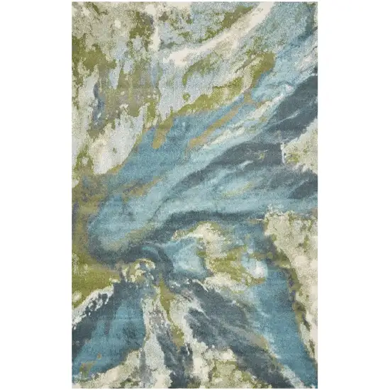 Teal Blue Machine Woven Watercolor Indoor Area Rug Photo 2