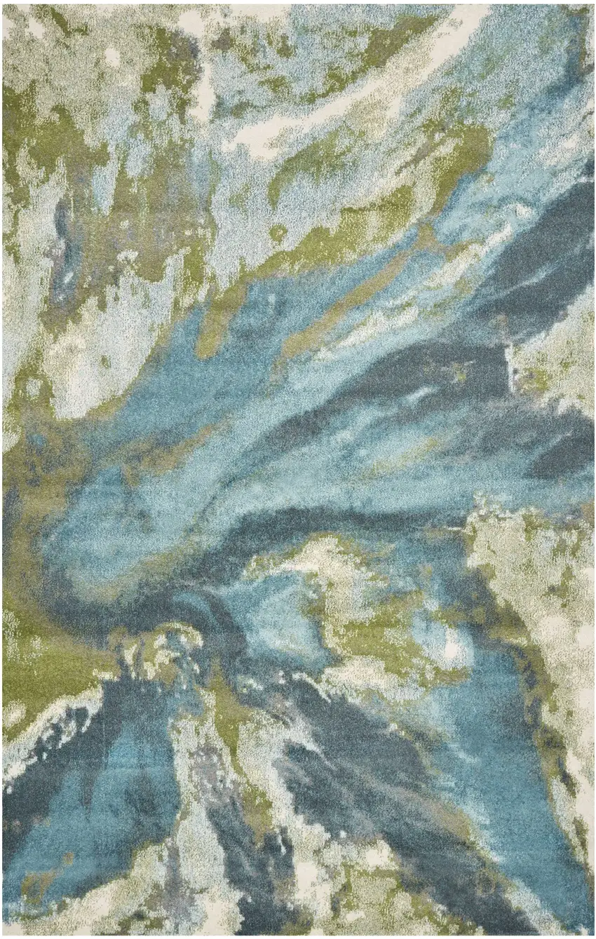 Teal Blue Machine Woven Watercolor Indoor Area Rug Photo 2