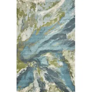 Photo of 7'X10' Teal Blue Machine Woven Watercolor Indoor Area Rug