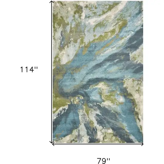 Teal Blue Machine Woven Watercolor Indoor Area Rug Photo 3