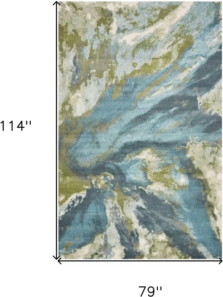 Teal Blue Machine Woven Watercolor Indoor Area Rug Photo 3