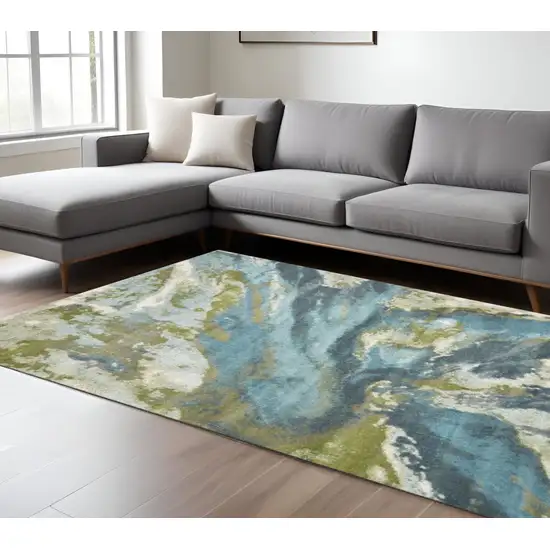 Teal Gray And Green Abstract Area Rug Photo 1