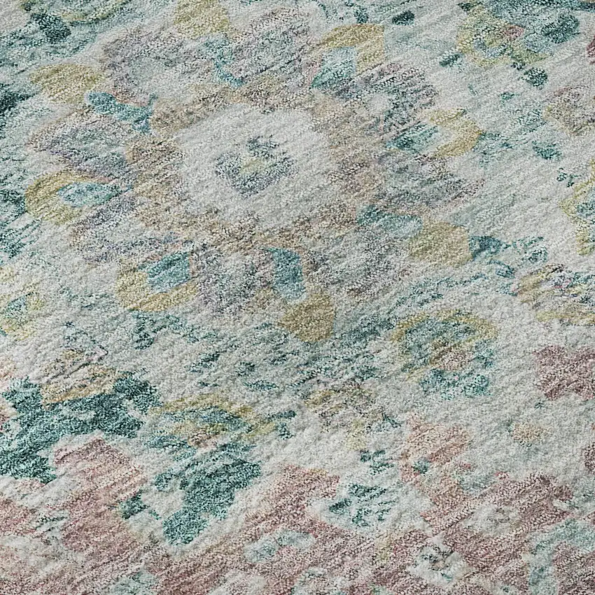 8' X 8' Teal Blush And Ivory Floral Washable Round Rug With UV Protection Photo 8