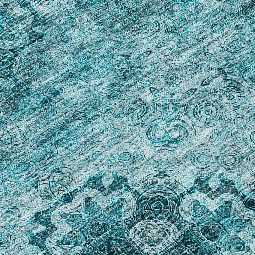 Teal Floral Medallion Washable Non Skid Indoor Outdoor Area Rug Photo 8