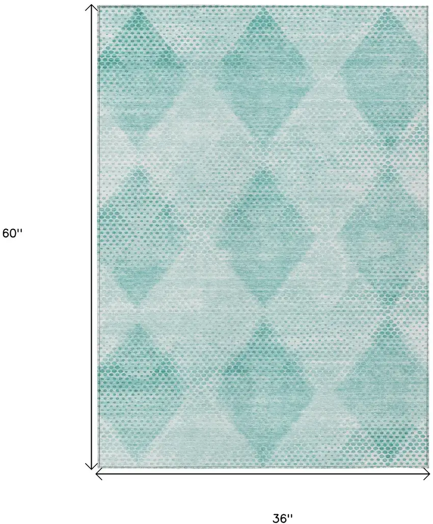 Teal Geometric Washable Non Skid Indoor Outdoor Area Rug Photo 3