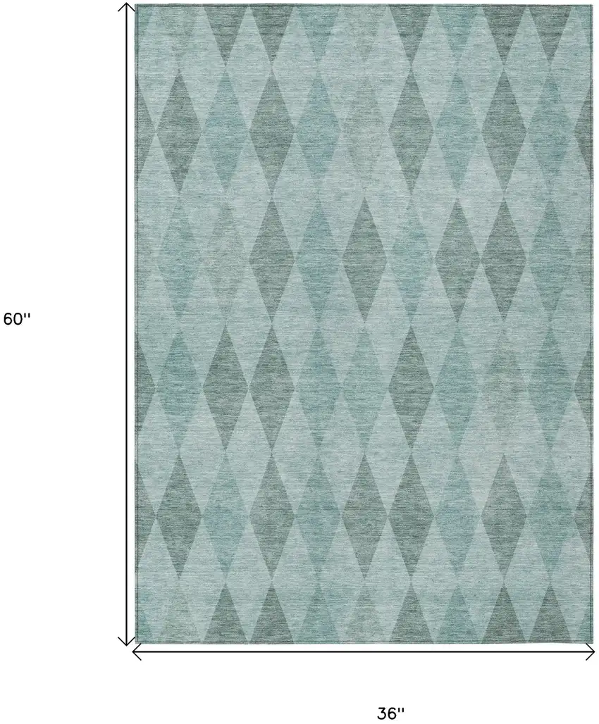Teal Geometric Washable Non Skid Indoor Outdoor Area Rug Photo 3