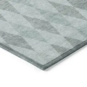 Photo of 3' X 5' Teal Geometric Washable Non Skid Indoor Outdoor Area Rug