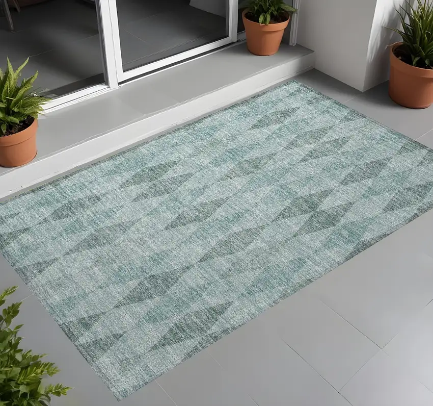 Teal Geometric Washable Non Skid Indoor Outdoor Area Rug Photo 1