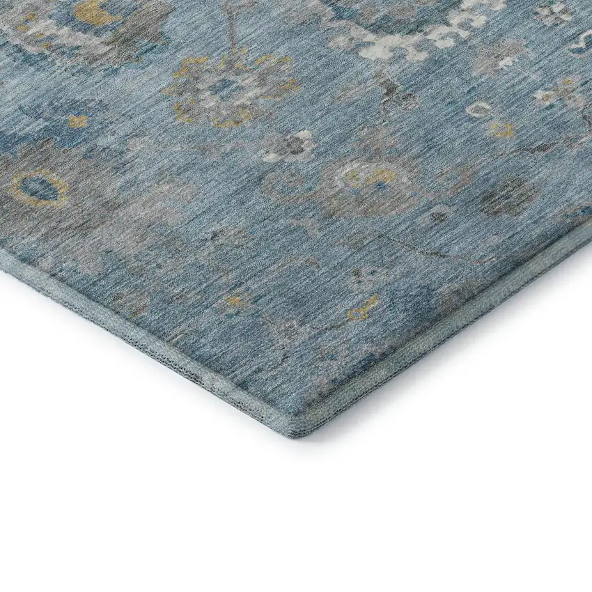 8' X 8' Teal Gold And Ivory Oriental Washable Round Rug With UV Protection Photo 6