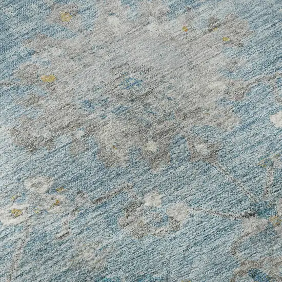 8' X 8' Teal Gold And Ivory Oriental Washable Round Rug With UV Protection Photo 8