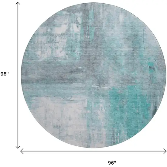 8' X 8' Teal Gray And Silver Abstract Washable Round Rug With UV Protection Photo 9