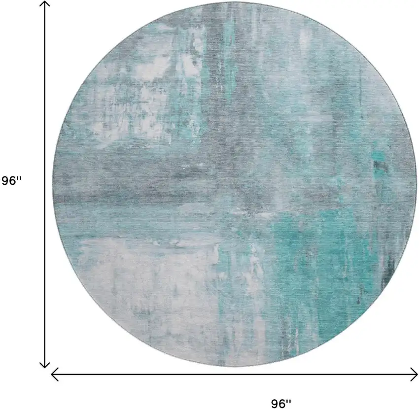 8' X 8' Teal Gray And Silver Abstract Washable Round Rug With UV Protection Photo 9