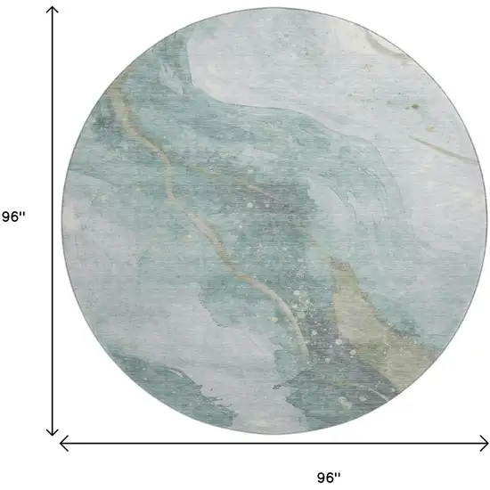 8' X 8' Teal Green And Ivory Abstract Washable Round Rug With UV Protection Photo 9