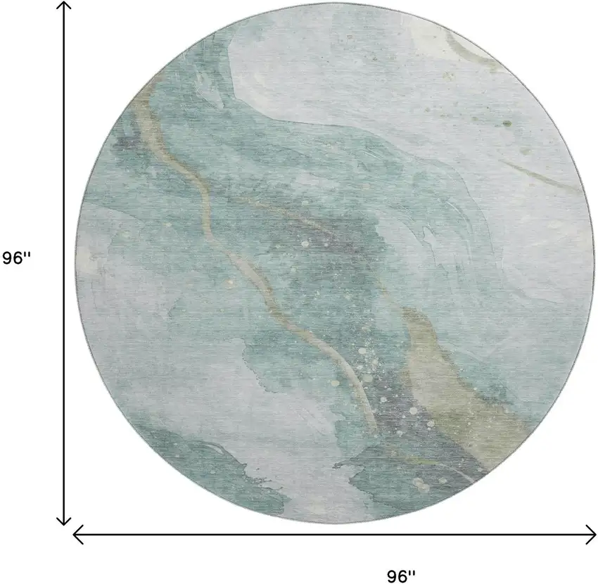 8' X 8' Teal Green And Ivory Abstract Washable Round Rug With UV Protection Photo 9