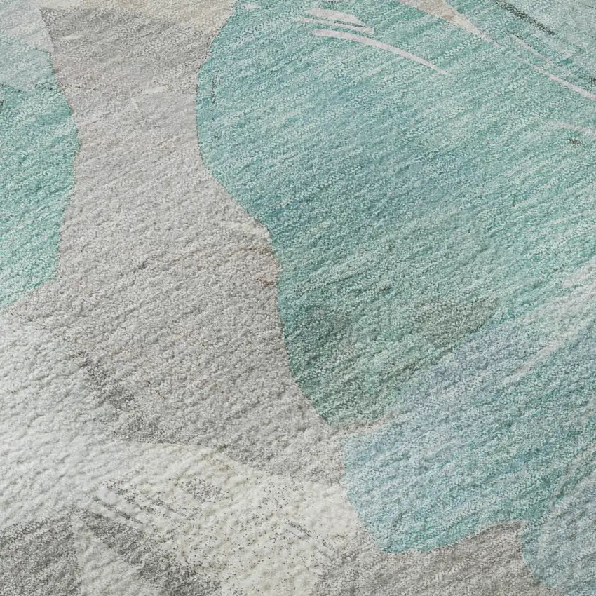 8' X 8' Teal Ivory And Beige Floral Washable Round Rug With UV Protection Photo 8