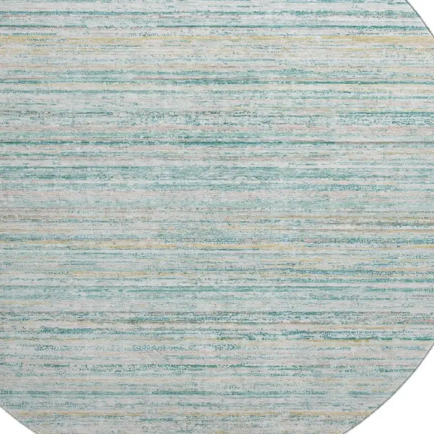 8' X 8' Teal Ivory And Gold Striped Washable Round Rug With UV Protection Photo 2