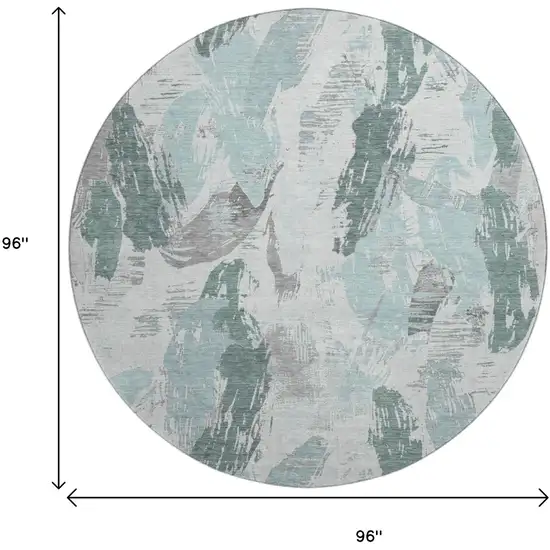 8' X 8' Teal Ivory And Gray Abstract Washable Round Rug With UV Protection Photo 9