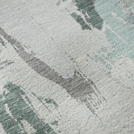 8' X 8' Teal Ivory And Gray Abstract Washable Round Rug With UV Protection Photo 8
